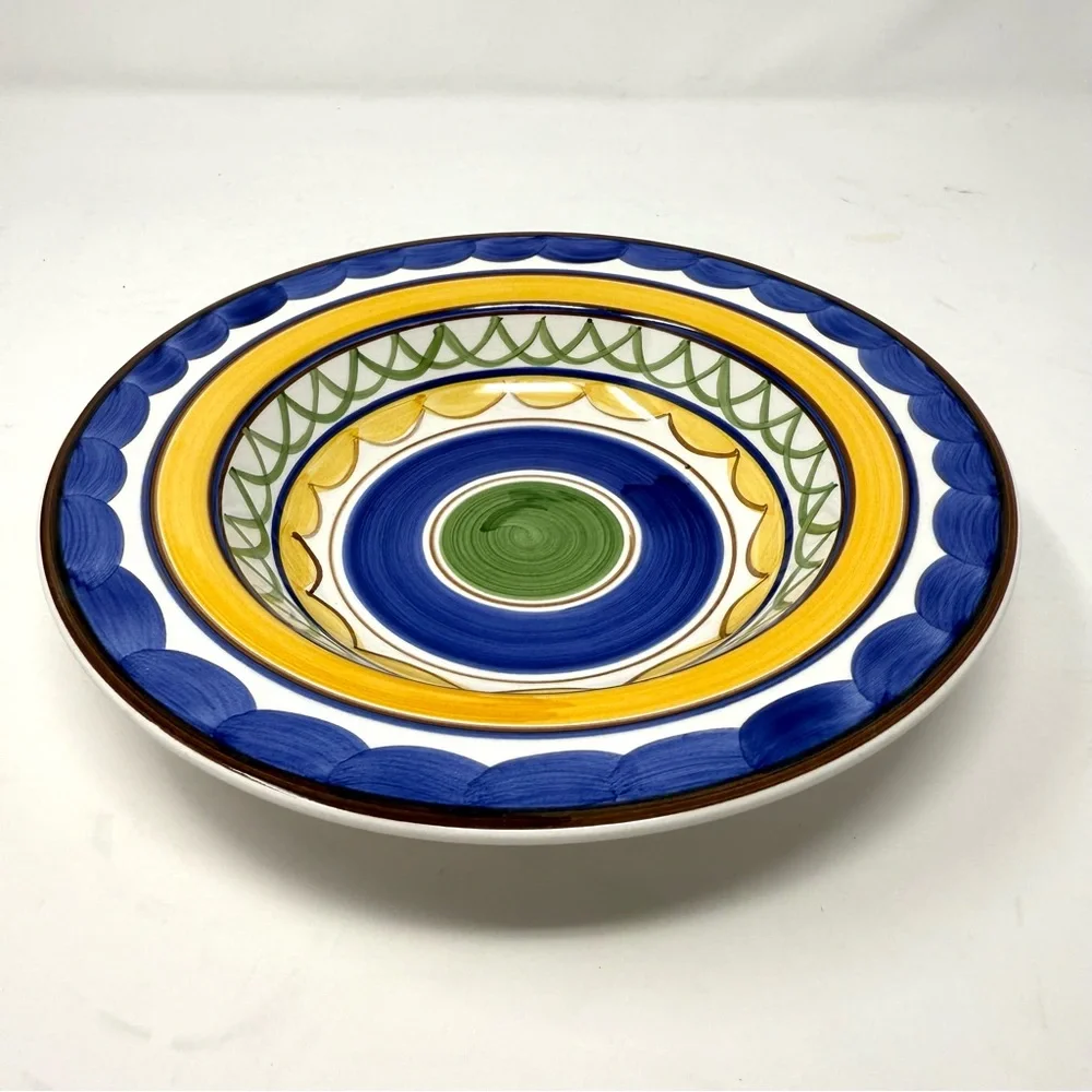 Studio Nova Merlot Rimmed Soup Bowl 8.75 Inches Blue Green Yellow Brown Set of 2